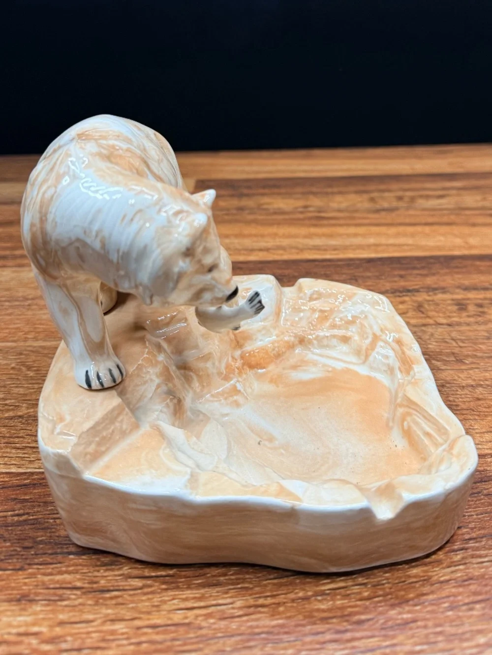 Alaska Clay Grizzly Bear with Fish Ashtray by Marie Pouch L - Ketchikan